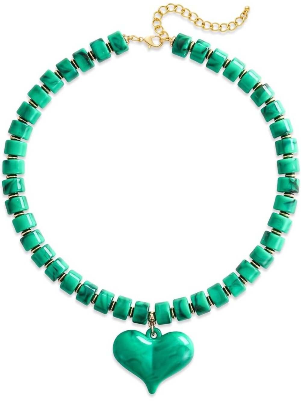 Women's Green Acrylic Beaded Choker Necklace Chunky Heart Pendant Jewelry
